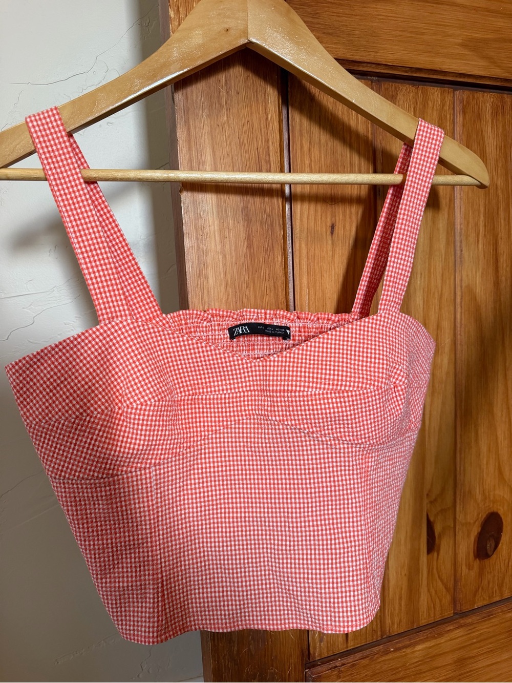 Zara Red & White Gingham Smocked Crop Top - Women's Size Large medium fit